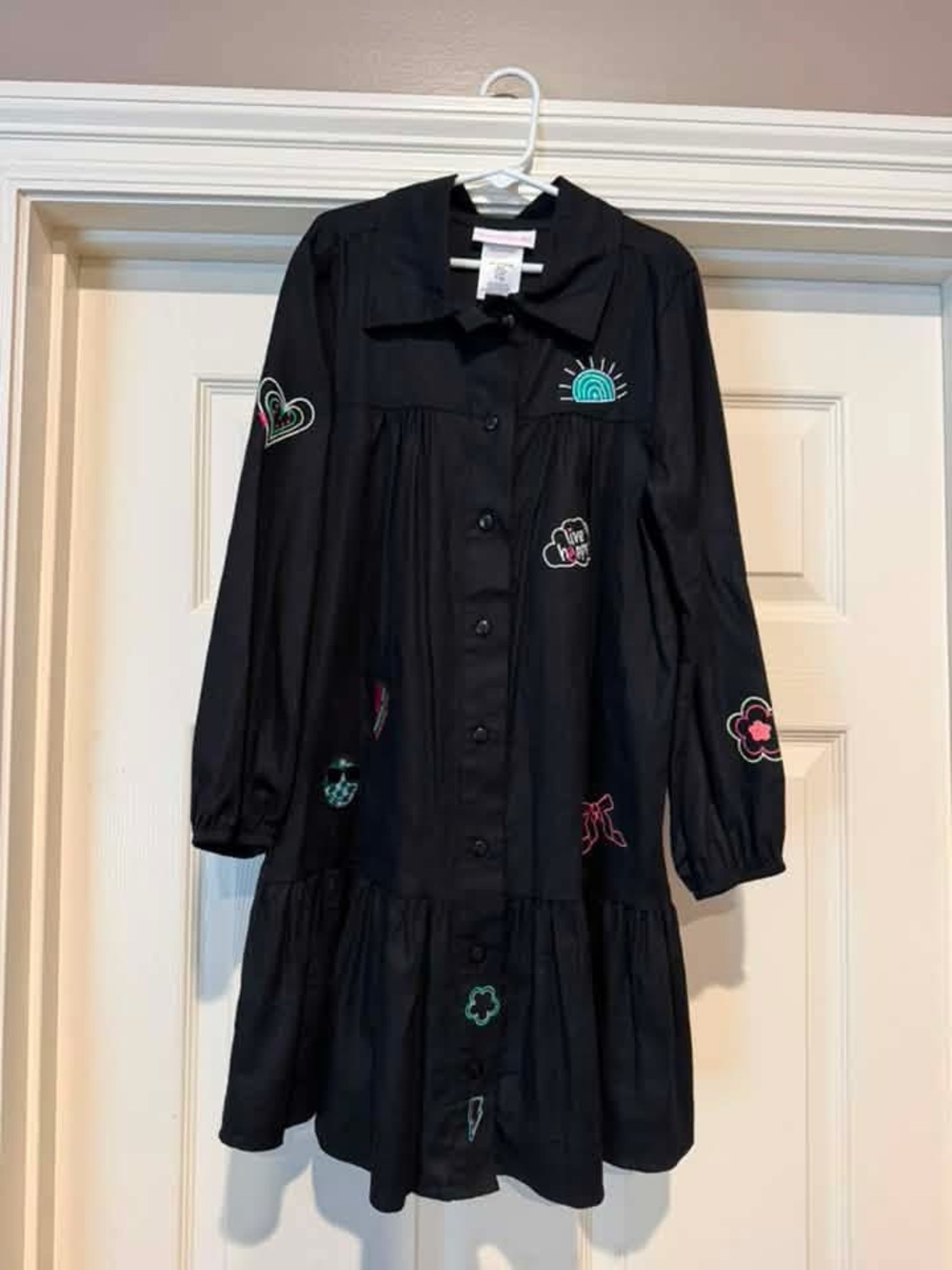 NWOT Bonnie Jean Black Button-Front Embroidered Casual Dress
